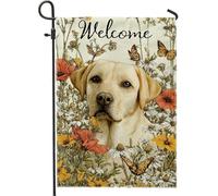 Drapeau de jardin floral « Welcome Spring » - Fleurs et papillons de laboratoire jaunes - Décoration extérieure - Bannière double face en toile de jute pour la maison et le jardin, décoration de