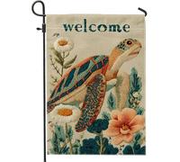 Drapeau de jardin floral « Welcome Turtle Spring Summer » - Bannière de décoration d'intérieur - Drapeau double face - Décoration de pelouse - 30,5 x 45,7 cm
