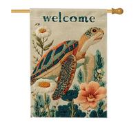 Drapeau de jardin floral « Welcome Turtle Spring Summer » - Bannière de décoration d'intérieur - Drapeau double face - Décoration de pelouse - 71 x 101 cm