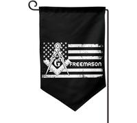Drapeau de jardin franc-maçon américain 32 x 46 cm (12,5 x 18 pouces) - Décoration familiale - Bannière de bienvenue - Décoration extérieure pour boîte aux lettres - Impression recto verso - Taille un