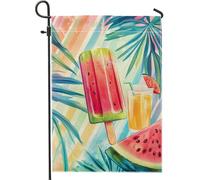 Drapeau de jardin fruitier d'été, pastèque, décoration tropicale, bannière de jardin, bannière double face en toile de jute, décoration de pelouse extérieure, 30,5 x 45,7 cm