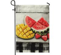 Drapeau de jardin fruitier, pastèque, mangue, fraise, bannière décorative double face en toile de jute pour décoration de pelouse, fête amusante, 30,5 x 45,7 cm