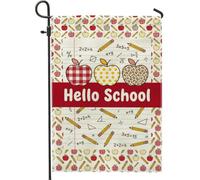 Drapeau de jardin fruits, crayon éducatif ludique, symboles mathématiques, retour au campus, rouge, double face, petit drapeau de jardin pour extérieur, terrasse, pelouse, porche, entrée, camping 30,5