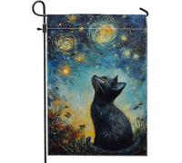 Drapeau de jardin galactique pour chat - Ciel nocturne cosmique - Décoration extérieure - Drapeau double face pour toutes les saisons - Décoration d'intérieur pour amoureux des chats - 30,5 x 45,7 cm