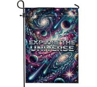 Drapeau de jardin galaxie, cosmique fantastique, planète, étoile, espace, violet, double face, petit drapeau de jardin, cour, pour extérieur, porche, pelouse, terrasse, 30,5 x 45,7 cm