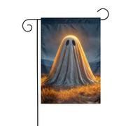 Drapeau de jardin Ghost At Halloween Night 30 x 45 cm vertical double face ferme vacances décorations extérieures drapeau de cour