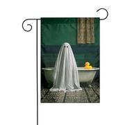 Drapeau de jardin Ghost Old Bath avec canard en caoutchouc jaune 30 x 45 cm vertical double face ferme vacances décorations extérieures drapeau cour
