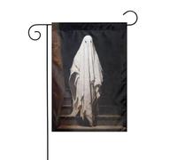 Drapeau de jardin « Ghost Stands At The Top Of Stairs » - 30 x 45 cm - Vertical double face - Décoration extérieure de ferme - Drapeau de cour
