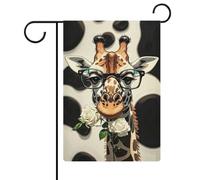 Drapeau de jardin Giraffe The Rose 32,6 x 47,5 cm Vertical double face Drapeaux de jardin d'été en lin Décoration extérieure saisonnière pour cour de ferme, vacances, fête des mères