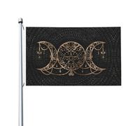 Drapeau De Jardin Gold Triple Moon Goddess Wiccan Pentagram Pride Flag Couleur Vive Garden Flag Premium Drapeau De Bienvenue Pour Pelouse Patio Pavillon 152X90CM