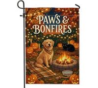 Drapeau de jardin Golden Retriever avec citation d'animal Pattes et feux de | Golden Retriever, drapeau de pelouse, chat, feu de joie, jack-o-lanternes, couverture à carreaux, guirlandes lumineuses