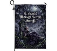 Drapeau de jardin gothique avec citation de forêt de fées enchantée 30,5 x | Toile de fond de forêt au clair de lune, drapeau de cour, esthétique gothique, thème enchanté, décoration de jardin magique