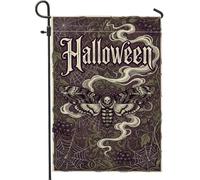 Drapeau de jardin gothique avec citation Halloween 30,5 x 45,7 cm | Tête de mort Hawkmoth, drapeau de cour, damassé gothique, toiles d'araignée, fumée étrange, décoration de cour saisonnière