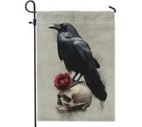 Drapeau de jardin gothique corbeau, oiseau noir avec bannière de décoration d'intérieur, drapeau double face en toile de jute pour décoration extérieure d'Halloween, 30,5 x 45,7 cm