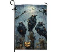 Drapeau de jardin gothique d'Halloween, yeux brillants, corbeaux noirs, citrouille, décoration extérieure, bannière double face pour fête d'automne 30,5 x 45,7 cm