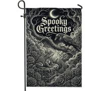 Drapeau de jardin gothique effrayant amphibien et corbeau Halloween 30,5 x | Crapaud couronné, drapeau de cour, oiseau corbeau, roses gothiques, croissant de lune, scène de forêt mystique