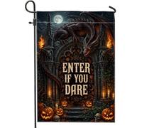 Drapeau de jardin gothique effrayant avec citation d'Halloween 30,5 x 45,7 | Architecture gothique, drapeau de pelouse, lanternes jack-o'-lanternes, art fantastique effrayant, accents de cour extérieure