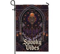 Drapeau de jardin gothique effrayant avec citation fantaisie Halloween 30,5 | Architecture gothique, drapeau de pelouse, vitrail, citation effrayante, ambiance aux chandelles, art fantastique sombre