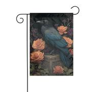 Drapeau de jardin gothique en forme de corbeau sur une vieille caisse en bois 30 x 45 cm vertical double face pour décoration extérieure de ferme