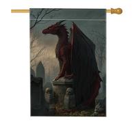 Drapeau de jardin gothique en forme de dragon d'Halloween, créature mythique rouge, décoration extérieure, drapeau de cour double face en toile de jute pour décoration de fête effrayante, 71,1 x 101,6