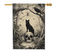 Drapeau de jardin gothique en forme de tête de mort, décoration d'extérieur effrayante d'Halloween, bannière double face en toile de jute pour décoration de cour 71 x 101 cm