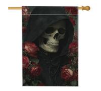 Drapeau de jardin gothique en forme de tête de mort, roses rouges, bannière de décoration d'intérieur, drapeau double face en toile de jute pour décoration de pelouse d'Halloween, 71 x 101,6 cm