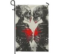 Drapeau de jardin gothique Halloween motif squelette d'amour, bannière double face noire et rouge pour décoration de pelouse extérieure, 30,5 x 45,7 cm