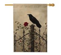 Drapeau de jardin gothique noir, élégant motif rose et corbeau, bannière double face en toile de jute pour décoration de pelouse d'Halloween, 71,1 x 101,6 cm