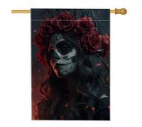 Drapeau de jardin gothique pour Halloween, bannière de décoration florale rose rouge, drapeau double face en toile de jute, décoration de pelouse extérieure, 71,1 x 101,6 cm