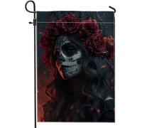Drapeau de jardin gothique pour Halloween, bannière de décoration florale rose rouge, drapeau double face en toile de jute, décoration de pelouse extérieure, 30,5 x 45,7 cm