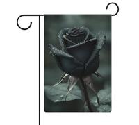 Drapeau de jardin gothique rose noire avec gouttelettes d'eau en toile de jute double face 30,5 x 45,7 cm