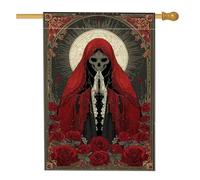 Drapeau de jardin gothique rouge floral, bannière de décoration d'intérieur, bannière double face en toile de jute, décoration extérieure d'Halloween, 71 x 101 cm