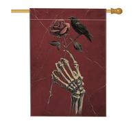 Drapeau de jardin gothique squelette de rose rouge, décoration vintage à la main pour Halloween, bannière double face en toile de jute pour décoration de pelouse extérieure, 71 x 101,6 cm