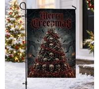 Drapeau de jardin gothique tête de mort arbre de Noël 30,5 x 45,7 cm | Gothique esthétique, drapeau de pelouse, thème fantastique sombre, arbre de crâne, décoration de jardin d'hiver