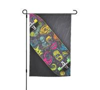 Drapeau de jardin graffiti Skateboard 30,5 x 45,7 cm Printemps Été Automne Hiver Drapeaux saisonniers double face Drapeaux de vacances Bannière Extérieur Intérieur Yard Drapeau pour décoration de