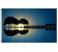 Drapeau De Jardin Guitar Shaped Trees Music Island On A Starry Moon Night Garden Flag Premium Drapeaus Décoratif Couleur Vive Drapeau De Bienvenue Pour Pavillon Patio Cour 152X90CM