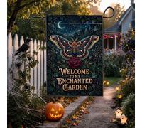 Drapeau de jardin Halloween avec papillon enchanté et rose 30,5 x 45,7 cm | Thème de la forêt enchantée, drapeau de pelouse, accents floraux gothiques, motif lune céleste, décoration extérieure