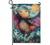 Drapeau de jardin Halloween Batty Critter, fantômes colorés et lune, bannière de décoration extérieure, drapeau de cour double face en toile de jute pour fête d'automne 30,5 x 45,7 cm