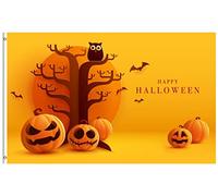 Drapeau De Jardin Halloween Pumpkin Owl Bird Bat Tree Moon Drapeaus Décoratif Antifouling Pride Flag Amusante Drapeau De Bienvenue Pour Cour Pavillon Patio 152X90CM