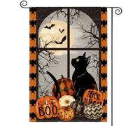 Drapeau De Jardin Halloween Pumpkin Trick Or Treat Boo Cat Moon Garden Flag Antifouling Drapeaus Décoratif Couleurs Vives Pride Flag Pour Patio Pavillon Pelouse 30X45Cm