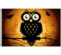 Drapeau De Jardin Halloween Scary Owl Bats Ghost Moon Hallowmas Autumn Garden Flag Antifouling Drapeau De Bienvenue Amusante Pride Flag Pour Pelouse Cour Pavillon 152X90CM