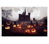 Drapeau De Jardin Halloween Scene With Pumpkins In The Old Cemetery At Night Drapeaus Décoratif Antifouling Drapeau De Bienvenue Premium Pride Flag Pour Patio Pavillon Pelouse 152X90CM