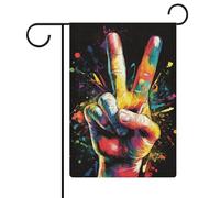 Drapeau de jardin « Hand The Peace » - Graffiti - En toile de jute - Double face - 30,5 x 45,7 cm