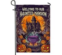 Drapeau de jardin hanté - Citrouilles festives effrayantes - Chaudron d'Halloween - Double face - Petit drapeau de jardin - Pour extérieur, terrasse, pelouse, porche, entrée, camping - 30,5 x 45,7 cm