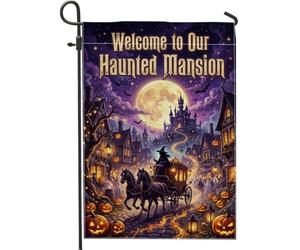 Drapeau de jardin hanté - Citrouilles gothiques effrayantes - Halloween - Violet - Toile de jute double face - Drapeaux décoratifs pour extérieur, terrasse, pelouse, porche, balcon - 30,5 x 45,7 cm