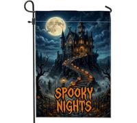 Drapeau de jardin hanté, citrouilles gothiques effrayantes, lune d'Halloween, orange, toile de jute double face, drapeaux décoratifs pour extérieur, pelouse, porche, terrasse, entrée, 30,5 x 45,7 cm