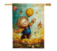 Drapeau de jardin Happy Child, ballon coloré et papillon, décoration extérieure, drapeau double face en toile de jute pour célébration du printemps et de l'été, 71 x 101,6 cm