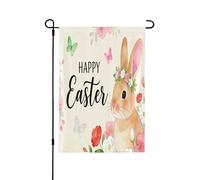 Drapeau de jardin « Happy Easter Bunny » double face - 30,5 x 45,7 cm - Couronne de lapin de Pâques pour l'extérieur, décoration extérieure, décorations de cour de vacances pour toutes les saisons