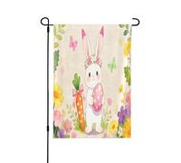 Drapeau de jardin Happy Easter double face 71,1 x 101,6 cm, couronne de lapin pour extérieur, œufs de Pâques, fleurs pour décoration extérieure, décorations de cour de vacances pour toutes les saisons