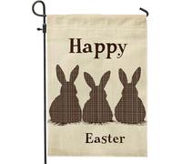 Drapeau de jardin « Happy Easter » - Silhouette de lapin beige - Décoration d'intérieur - Double face en toile de jute - Décoration de cour pour le printemps, les vacances en plein air, la pelouse